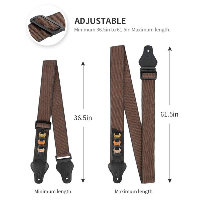 BestSounds Guitar Strap,100% Soft Cotton Guitar Strap with 3 Pick Holders Shoulder Strap For Bass Electric & Acoustic Guitars (Coffee) - Image 3